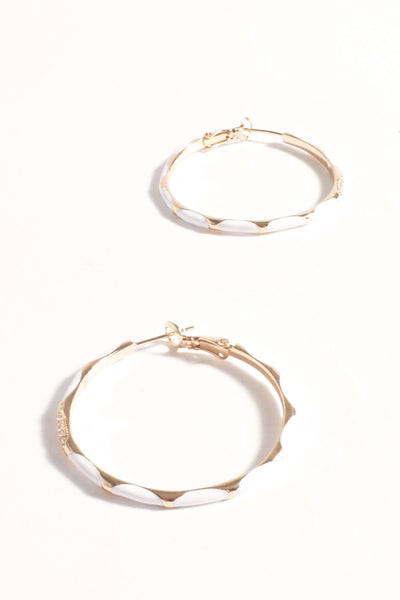 Metal Enamel Statement Hoops - White