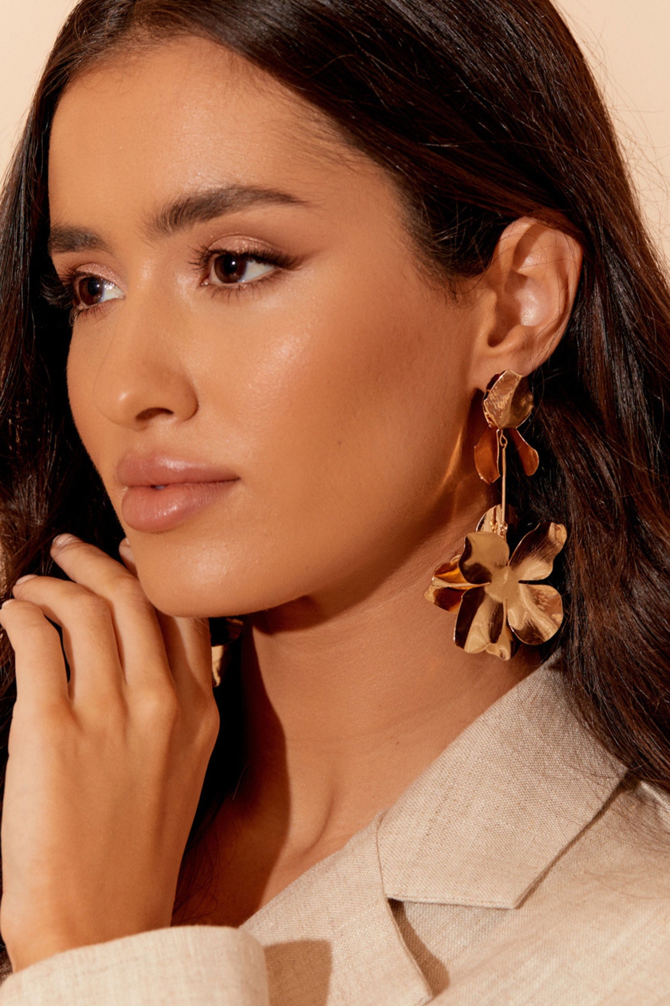 Metal Floral Drop Event Earrings - Gold