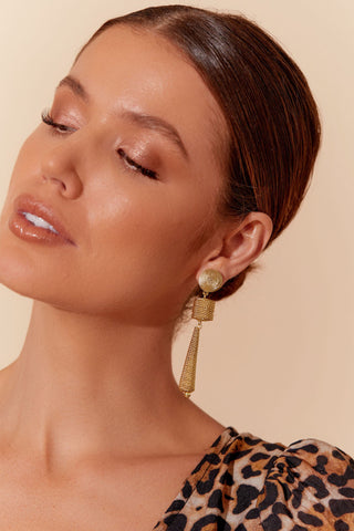 Metal Mesh Rod Drop Earrings - Gold