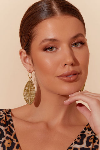 Metallic Leaf Hoops - Gold