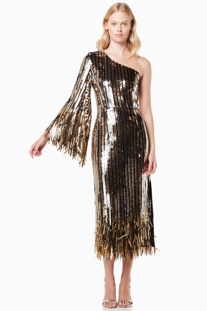 ELLIATT COLLECTIVE Mezzanine Gown Gold Black Sequin SALE Smoke & Mirrors Boutique ELLIATT COLLECTIVE Mezzanine Gown Gold Black Sequin SALE Smoke & Mirrors Boutique
