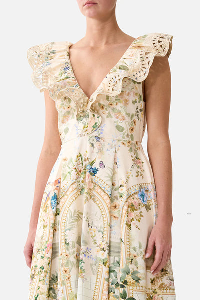 V Neck Frill Midi Dress - Midsummer Masterpiece