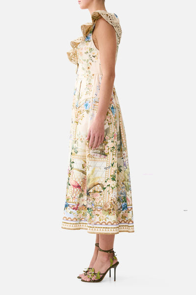 V Neck Frill Midi Dress - Midsummer Masterpiece