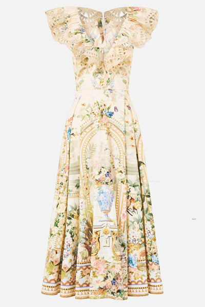 V Neck Frill Midi Dress - Midsummer Masterpiece