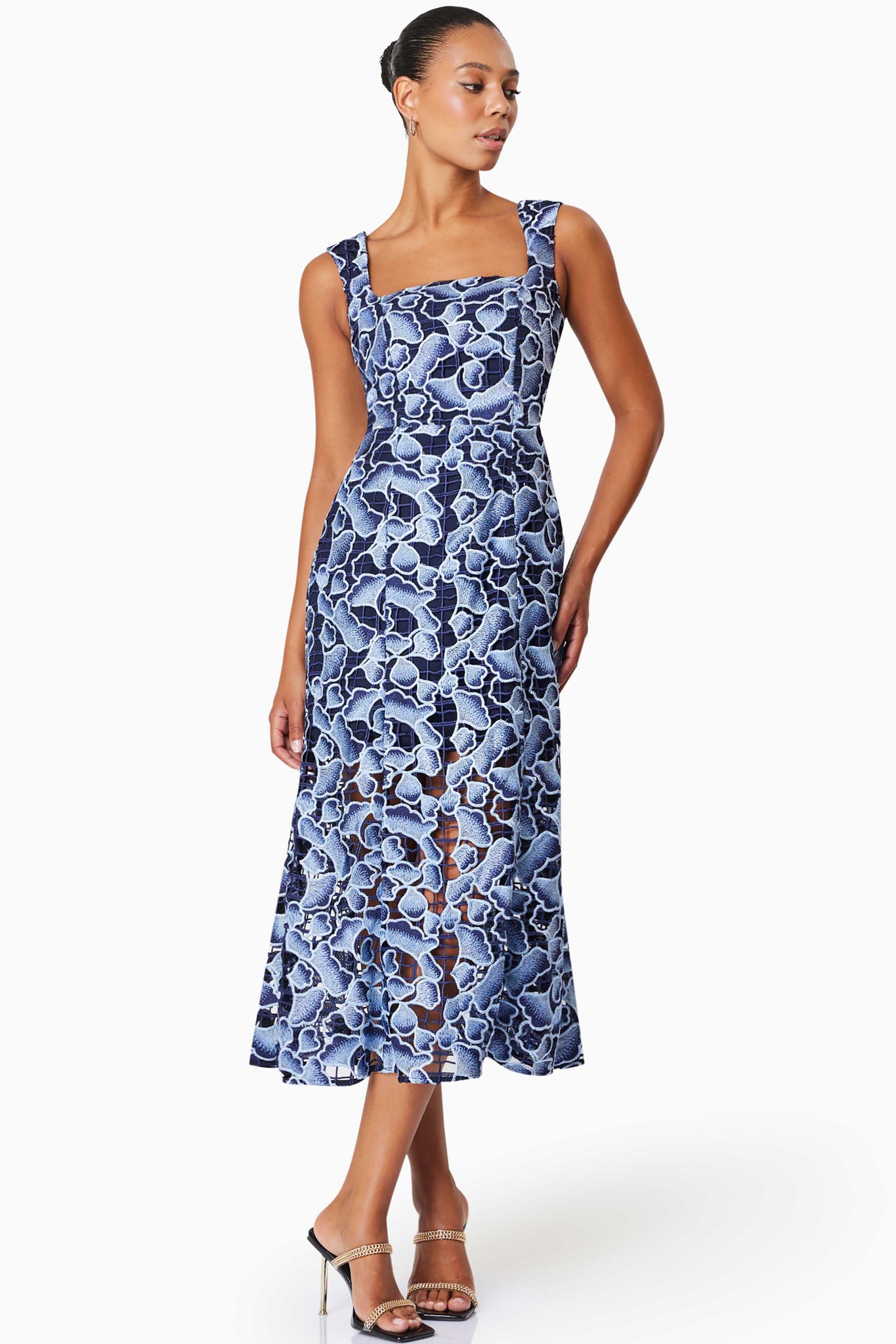 Mila Lace Midi Dress - Navy