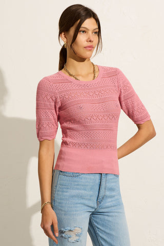 Milla Crochet Knit Tee - Pink