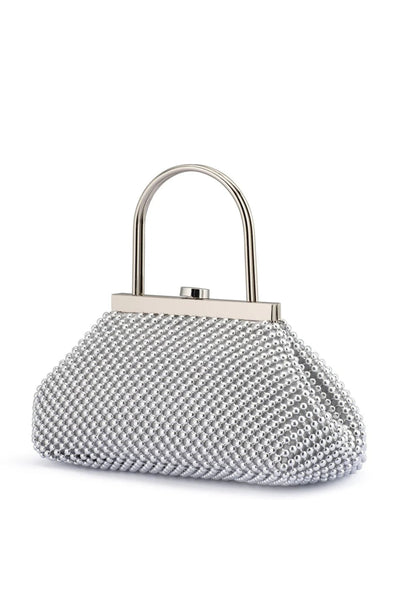 Mimi Ball Mesh Frame Bag - Silver
