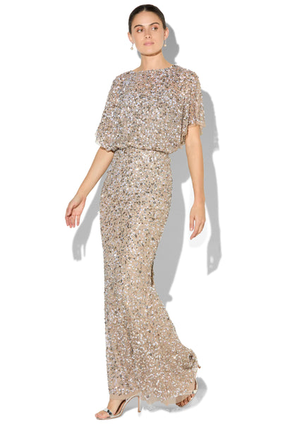 Mimi Hand Beaded Gown - Gold Mink