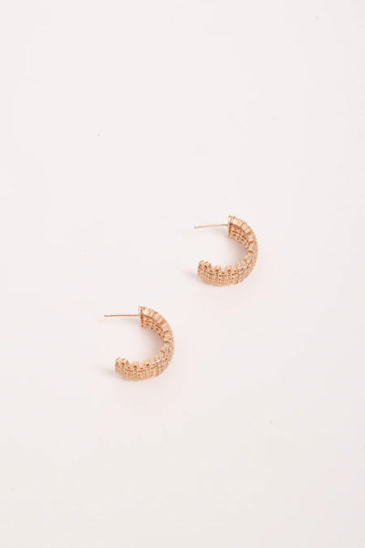 Mini Diamante Rows Hoops - Crystal Gold
