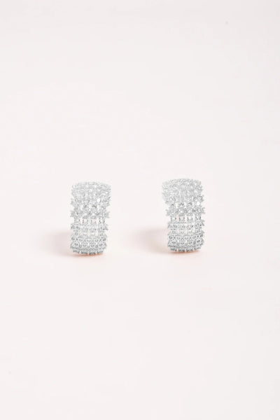 Mini Diamante Rows Hoops - Crystal Silver