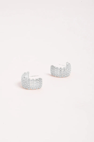 Mini Diamante Rows Hoops - Crystal Silver