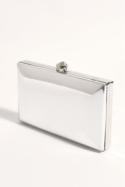 Mira Metallic Structured Clutch - Silver