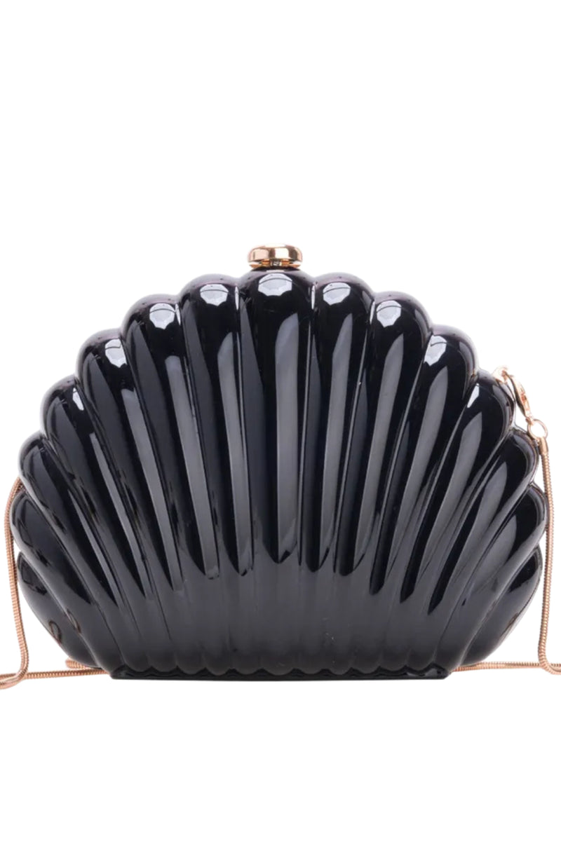 STATEMENT BAGS Mirrored Glam Clam Clutch Bag Black Smoke & Mirrors
