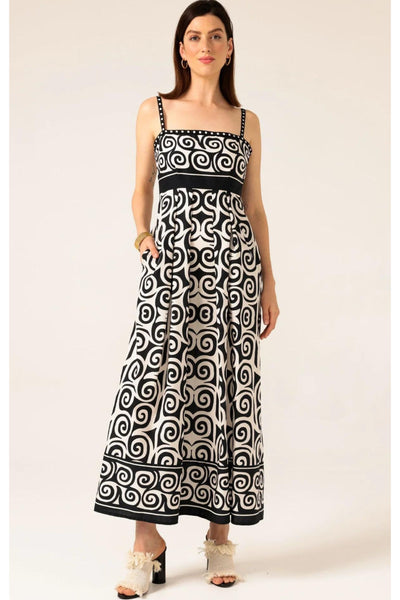 Mitzi Maxi Dress - Black Ivory Swirl