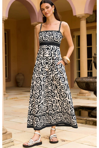 Mitzi Maxi Dress - Black Ivory Swirl