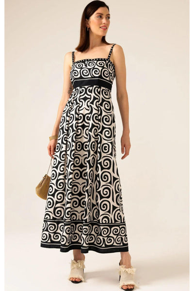 Mitzi Maxi Dress - Black Ivory Swirl