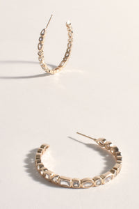 Mixed Shapes Diamante Hoops - Gold Crystal