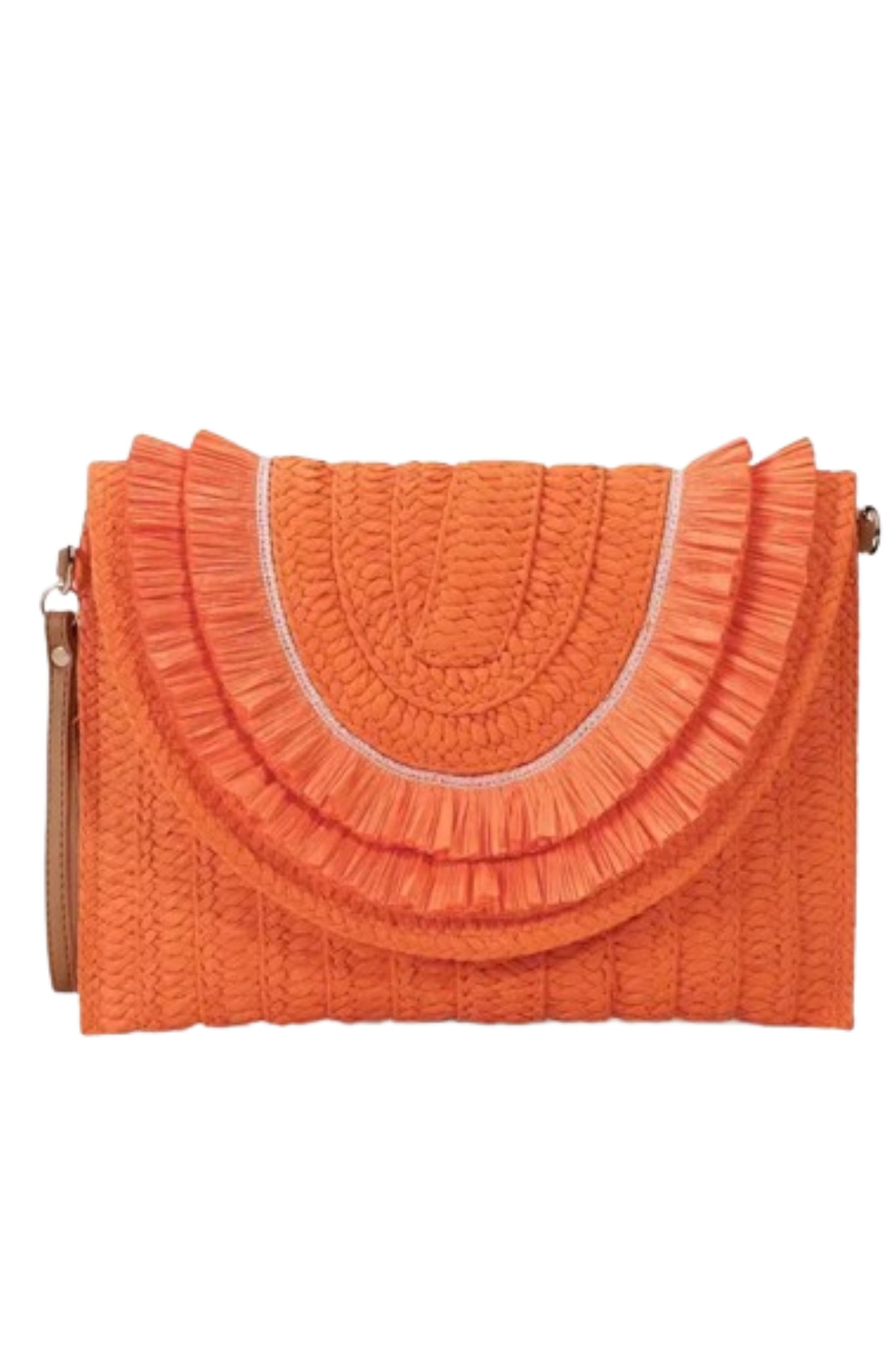 Moana Raffia Trim Clutch - Orange