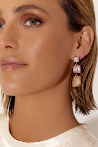 Modern Cocktail Jewel Drop Earrings - Champagne