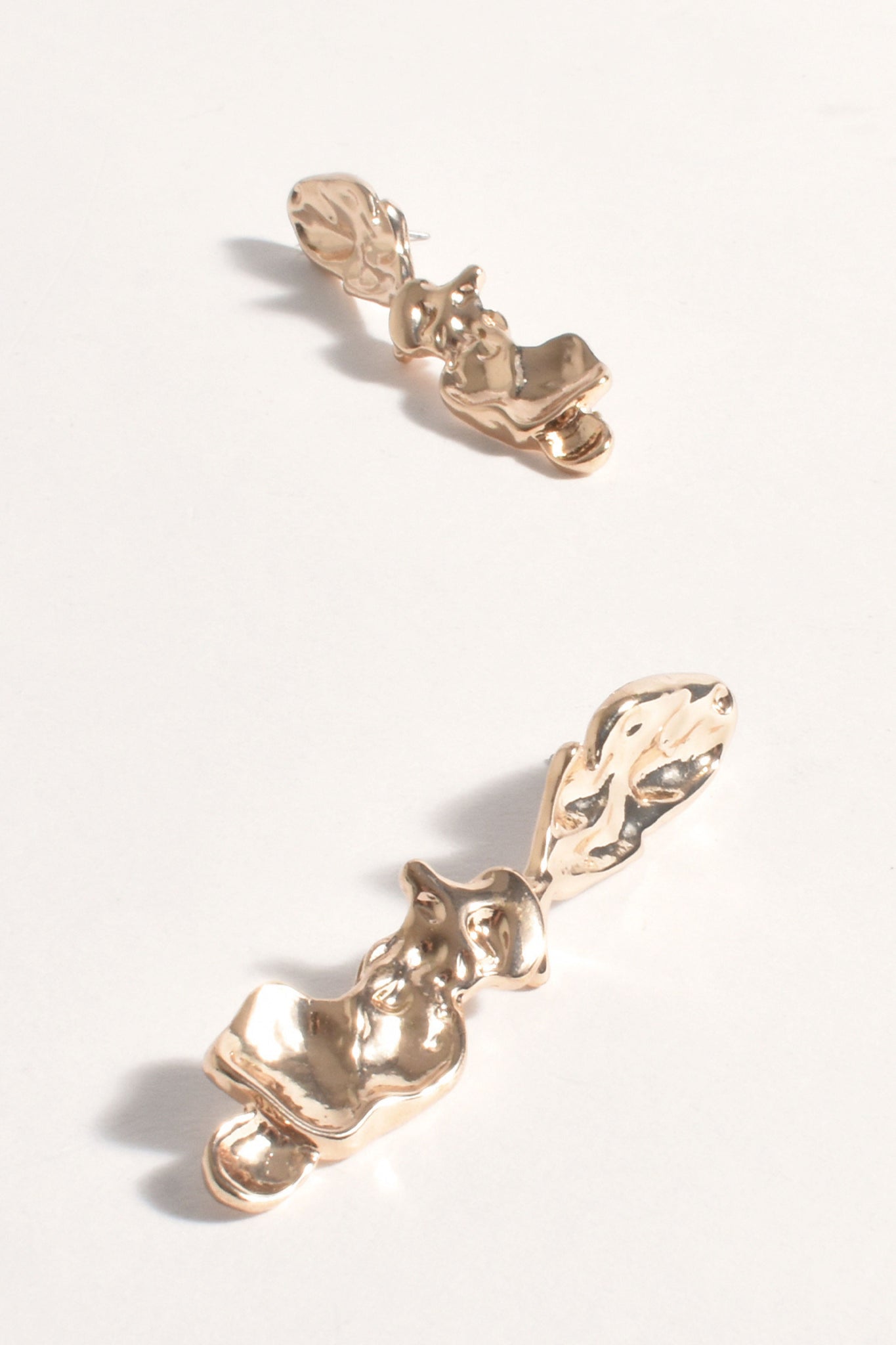 Moulded Organic Shape Metal Earrings - Gold