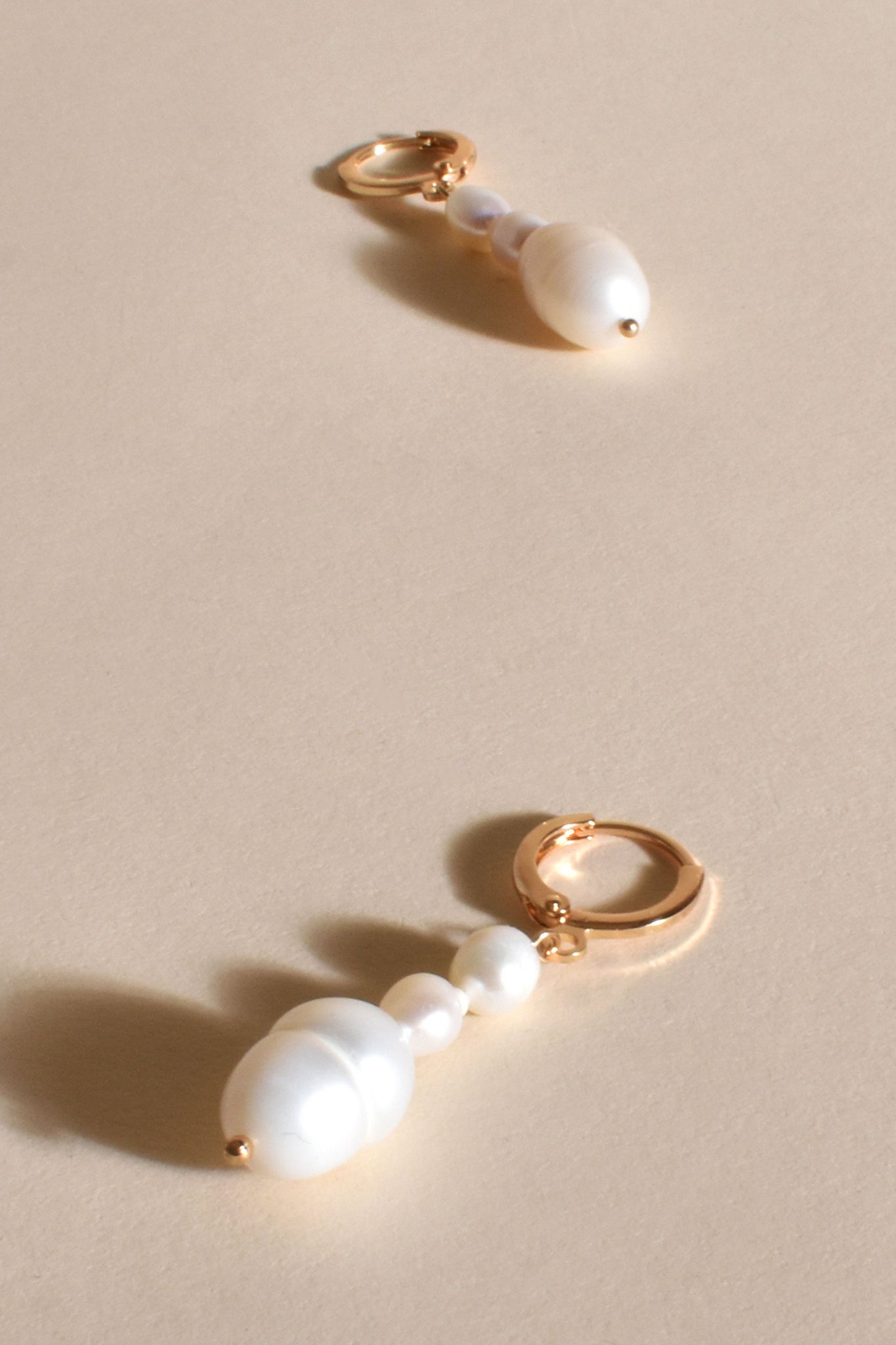 Multi Pearl Drop Huggie Earrings - Cream Gold