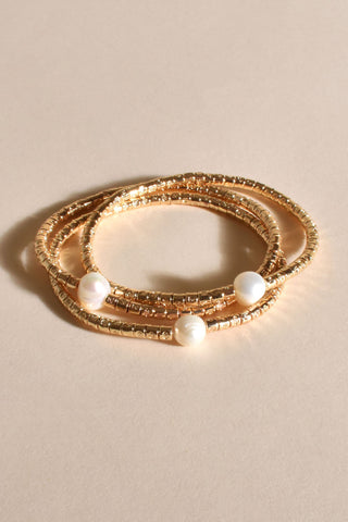 Multi Pearl Snake Chain Bracelet - Gold Cream
