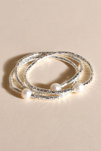Multi Pearl Snake Chain Bracelet - Silver Cream