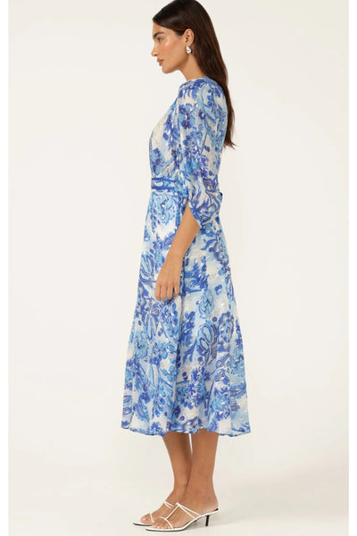 Mykonos Midi Dress - Blue Silver Batique