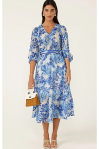 Mykonos Midi Dress - Blue Silver Batique