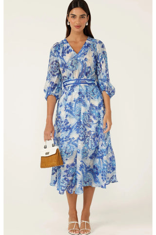 Mykonos Midi Dress - Blue Silver Batique