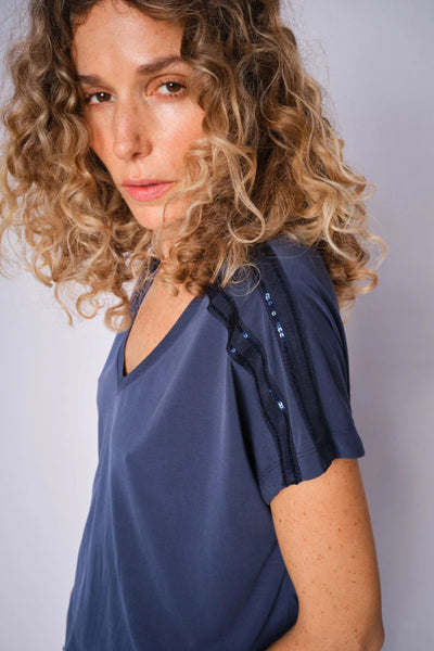 Narelle V-Neck Sequin Tee- Spellbound
