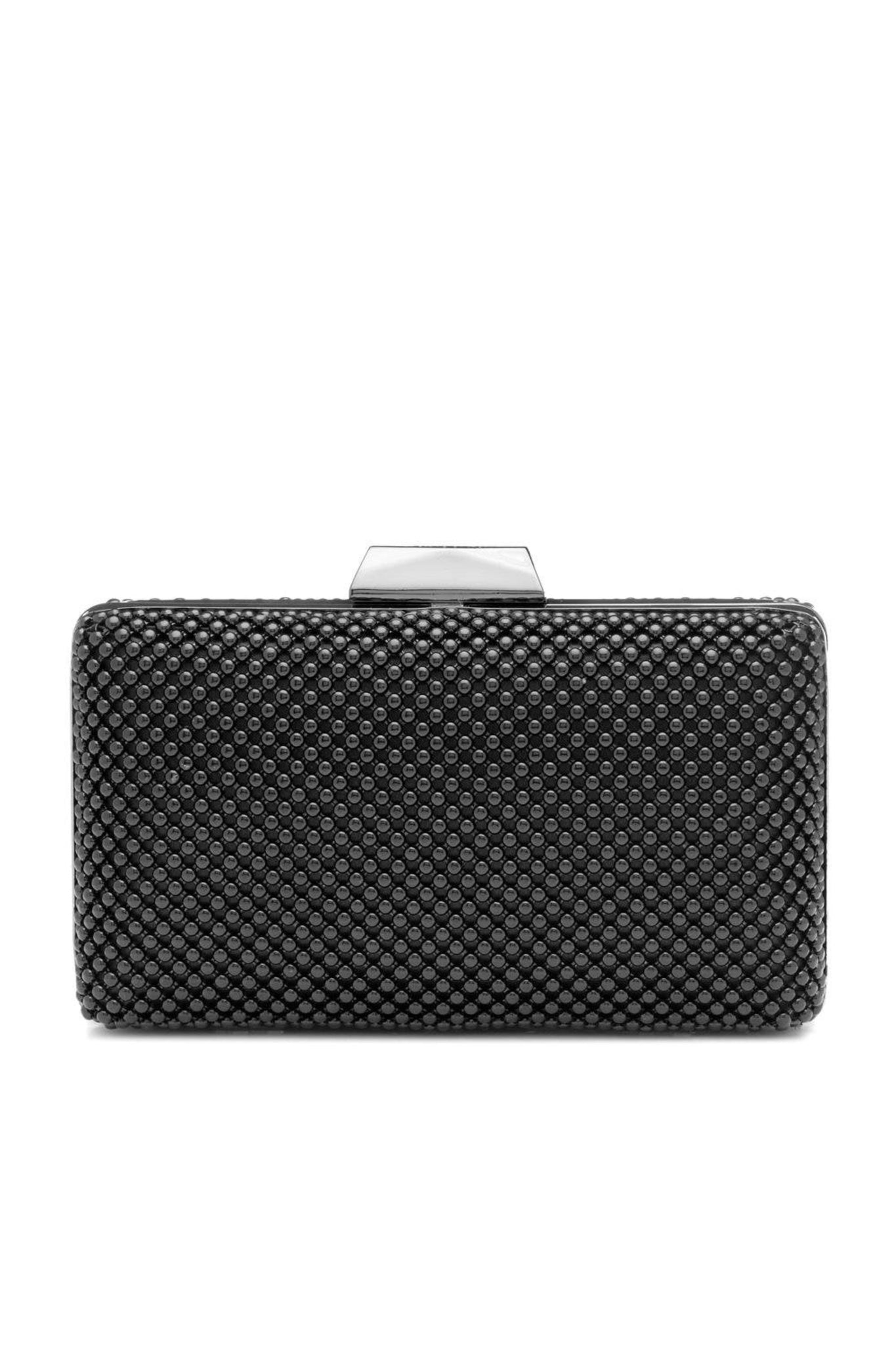 OLGA BERG Natasha Metal Ball Mesh Clutch Black Smoke Mirrors