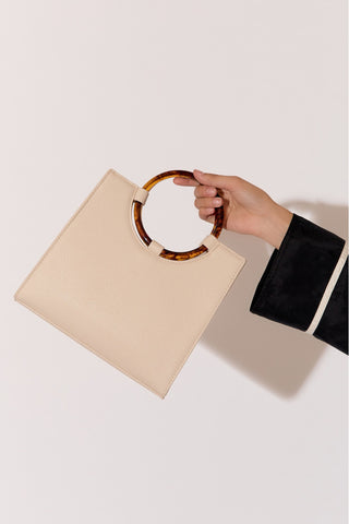 Nina Resin Ring Structured Tote Bag - Cream