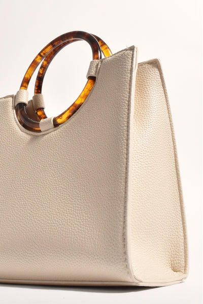 Nina Resin Ring Structured Tote Bag - Cream