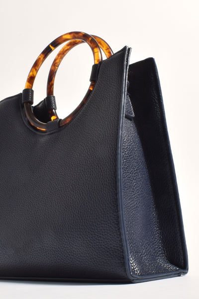 Nina Resin Ring Structured Tote Bag - Navy