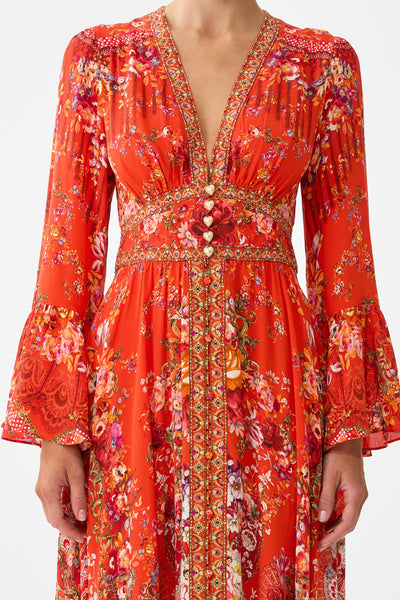 Ole Ole Shaped Waistband Dress With Ruffle Sleeve