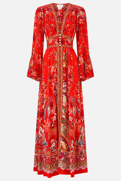 Ole Ole Shaped Waistband Dress With Ruffle Sleeve