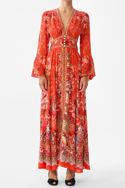 Ole Ole Shaped Waistband Dress With Ruffle Sleeve