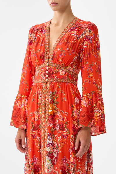 Ole Ole Shaped Waistband Dress With Ruffle Sleeve