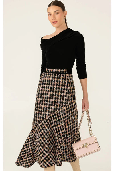 Onyx Midi Skirt - Black Blush Check