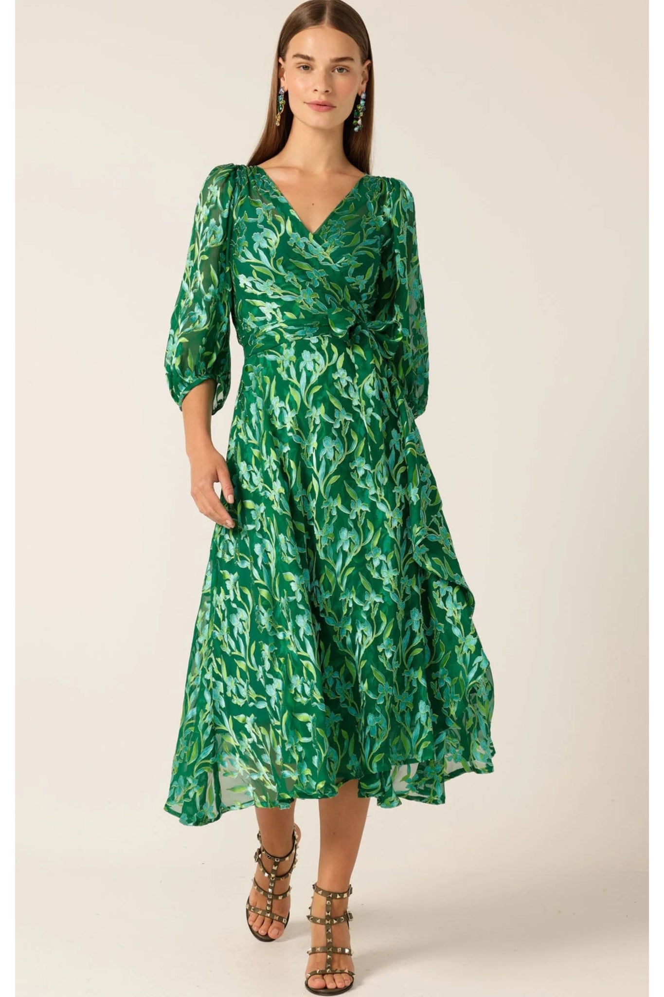 Orchid Wrap Dress - Green Botanical