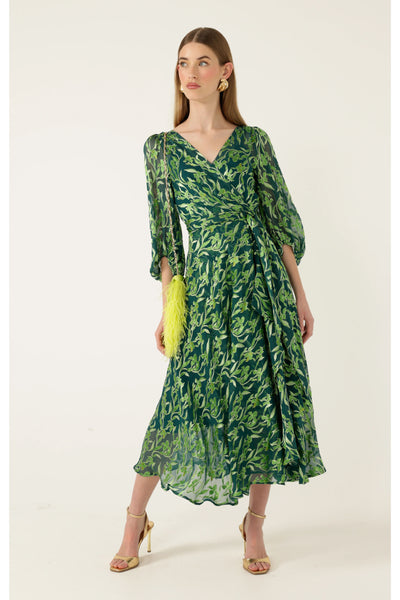 Orchid Wrap Dress - Emerald Botanical