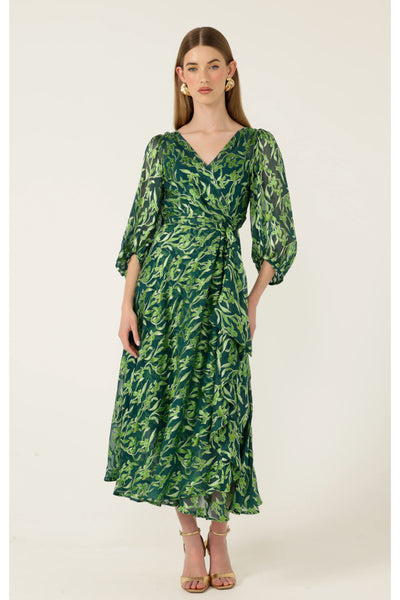 Orchid Wrap Dress - Emerald Botanical