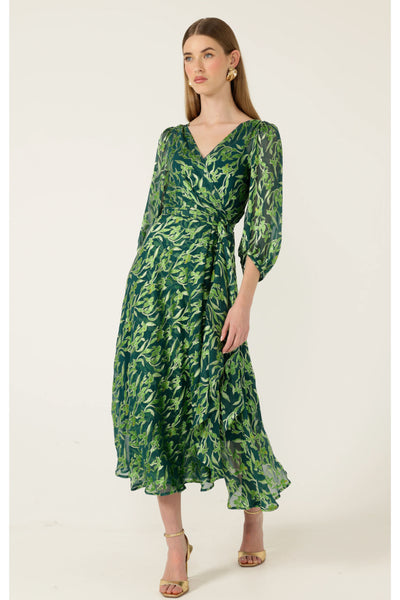 Orchid Wrap Dress - Emerald Botanical