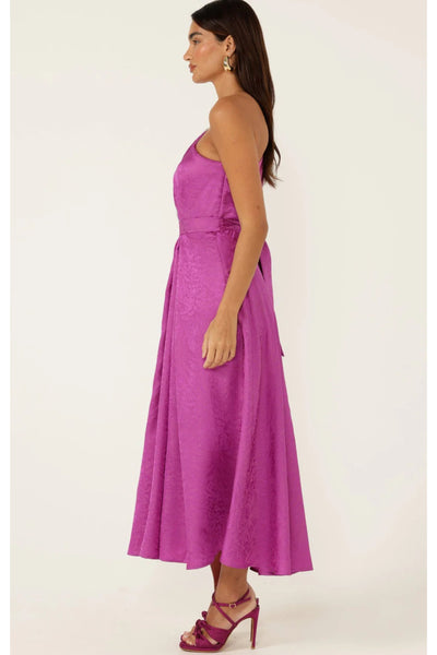 Orleans One Shoulder Midi Dress - Magenta