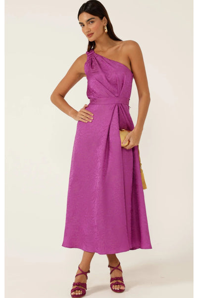 Orleans One Shoulder Midi Dress - Magenta