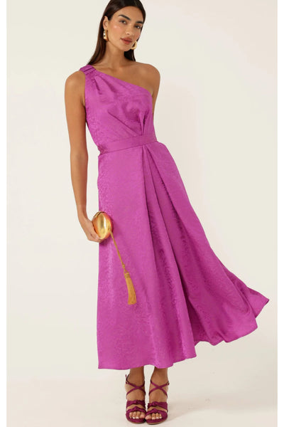 Orleans One Shoulder Midi Dress - Magenta