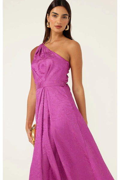 Orleans One Shoulder Midi Dress - Magenta