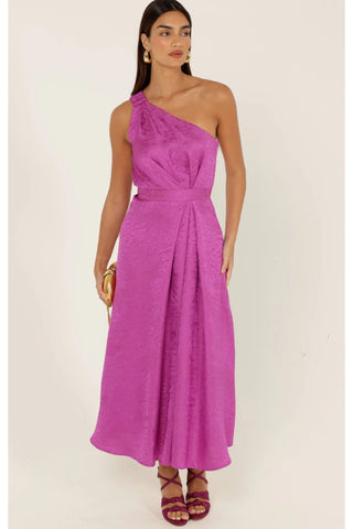 Orleans One Shoulder Midi Dress - Magenta