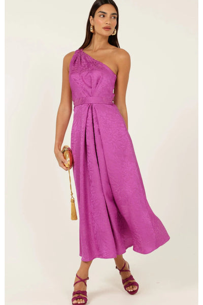 Orleans One Shoulder Midi Dress - Magenta